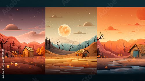 Desert Landscapes Trio: Warm Palettes and Fluid Depictions in a Rural Setting