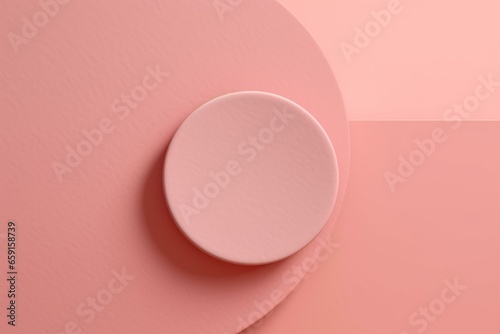 Pale pink background with raised circular shape. Simple textured surface with protruding three-dimensional form. Generative AI