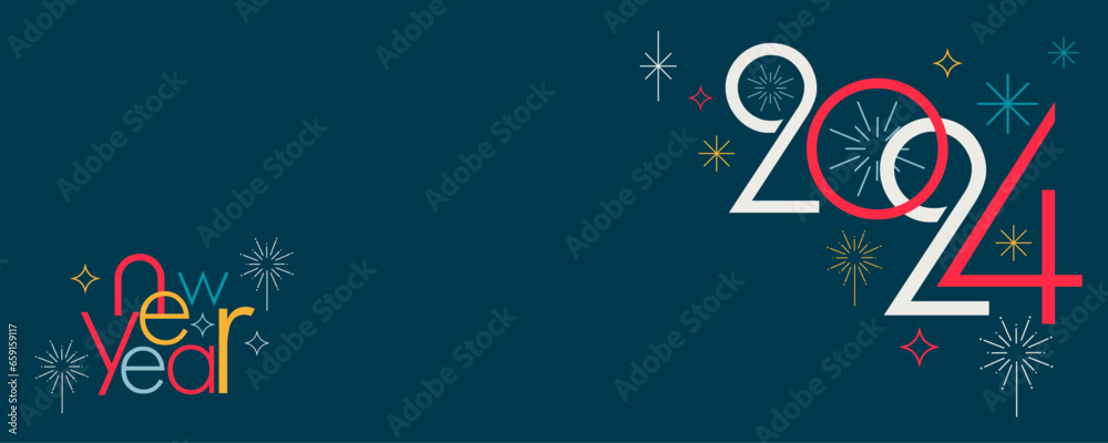 Happy New Year 2024 concept poster in abstract geometric retro style  - obrazy, fototapety, plakaty 