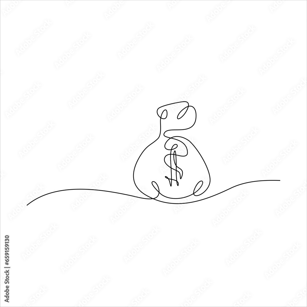 Continuous line art of money sack Continuous line art of money sack