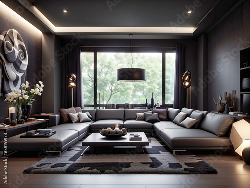  3D_Animation_Style_Home_interior_luxury_modern living_ 