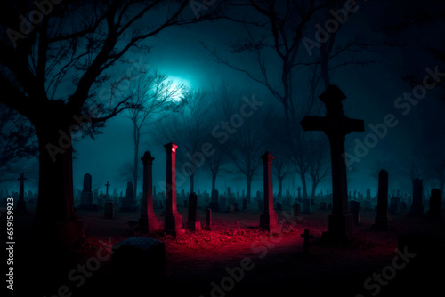 sinister cemetery at night