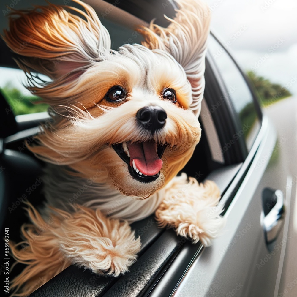 Joyful Dog Enjoying Car Ride, Wind in Fur Joyful Dog Enjoying Car Ride, Wind in Fur