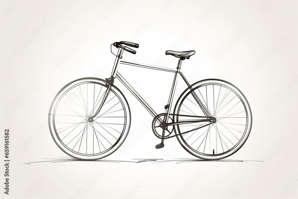 Minimalist bicycle illustration using a single continuous line in black and white. Generative AI