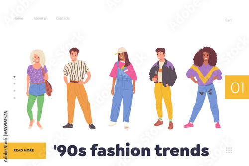 90s fashion trends advertising landing page design template for online clothing shop store service
