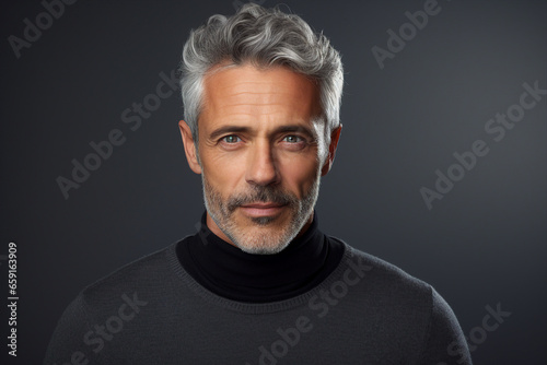 Generative ai portrait of handsome brutal confident man isolated on gray color background