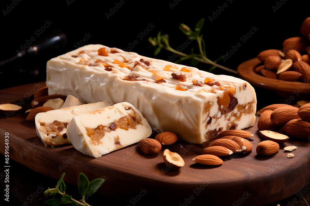  traditional almond nougat dessert Italian torrone or turron