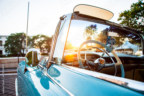 Vintage car packed at sunset in Detroit classic vintage auto show- Concours d'Elegance Detroit