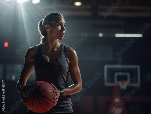 Girl basketball player with ball photo