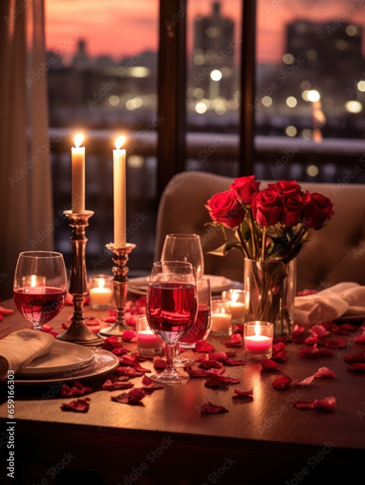 Romantic dinner , surprise for two at restaurant. Time together. Generative AI. Romantic dinner , surprise for two at restaurant. Time together. Generative AI.