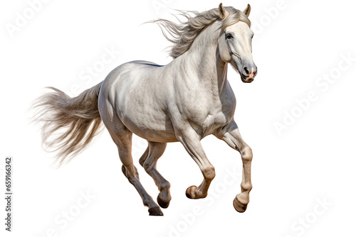 Horse isolated on a transparent background running. Animal right side portrait