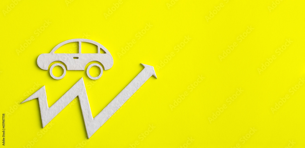 Car value increase - Arrow on yellow background Car value increase - Arrow on yellow background