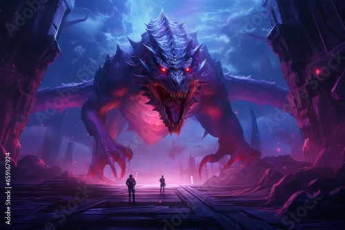 A gigantic beast, unknown creature, attacks people and destroys the city