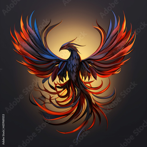 phoenix soaring against a grey backdrop
