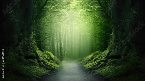 Road in dark forest 