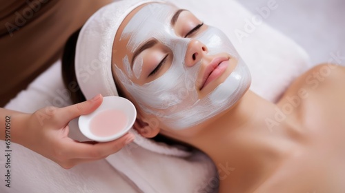 Woman in mask on face in spa beauty salon