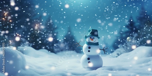 christmas snowy winter snowman snowflakes falling background cinematic photo