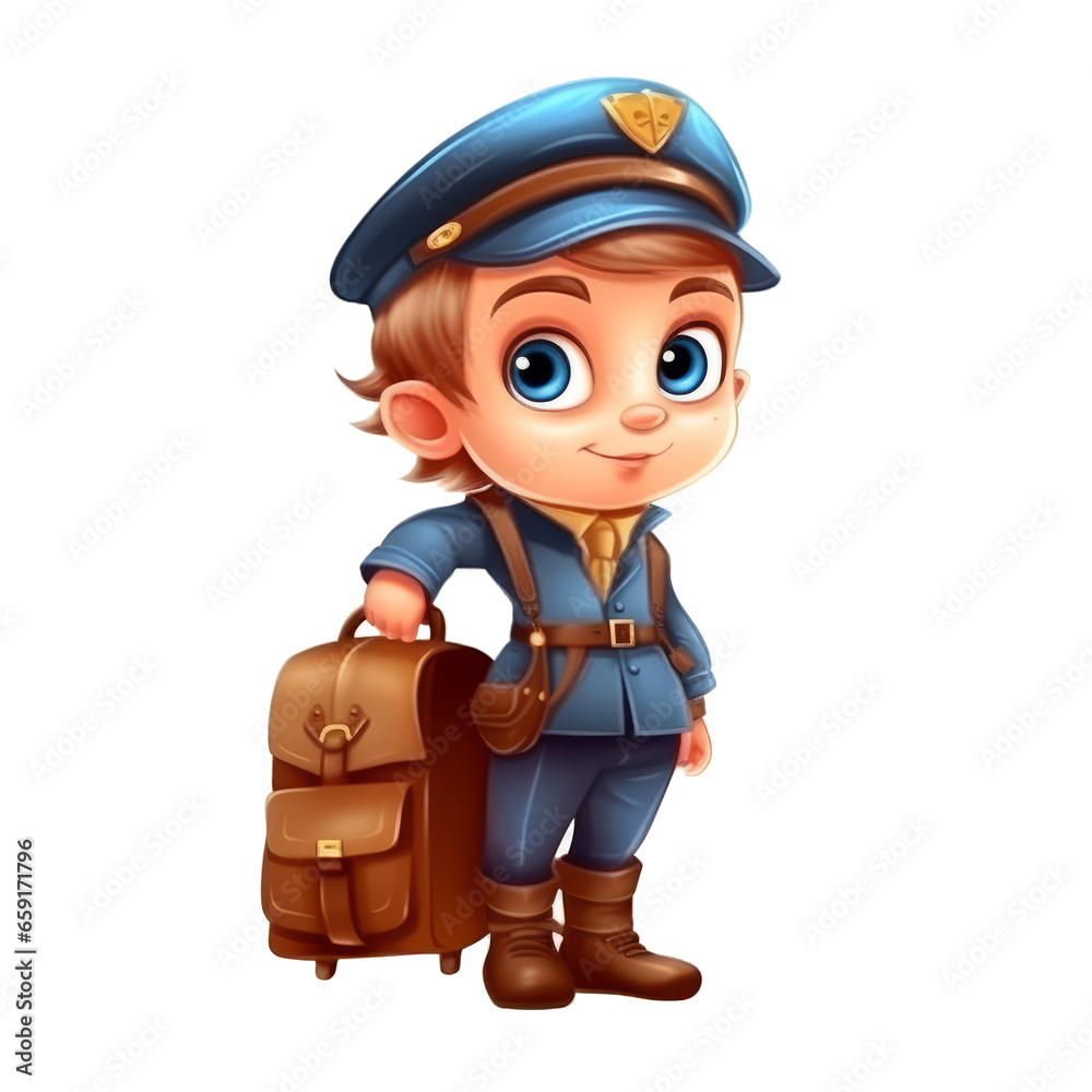cute little boy dressed in pilot uniform holding bag. Job and occupation concept.isolated transparent background cute little boy dressed in pilot uniform holding bag. Job and occupation concept.isolated transparent background