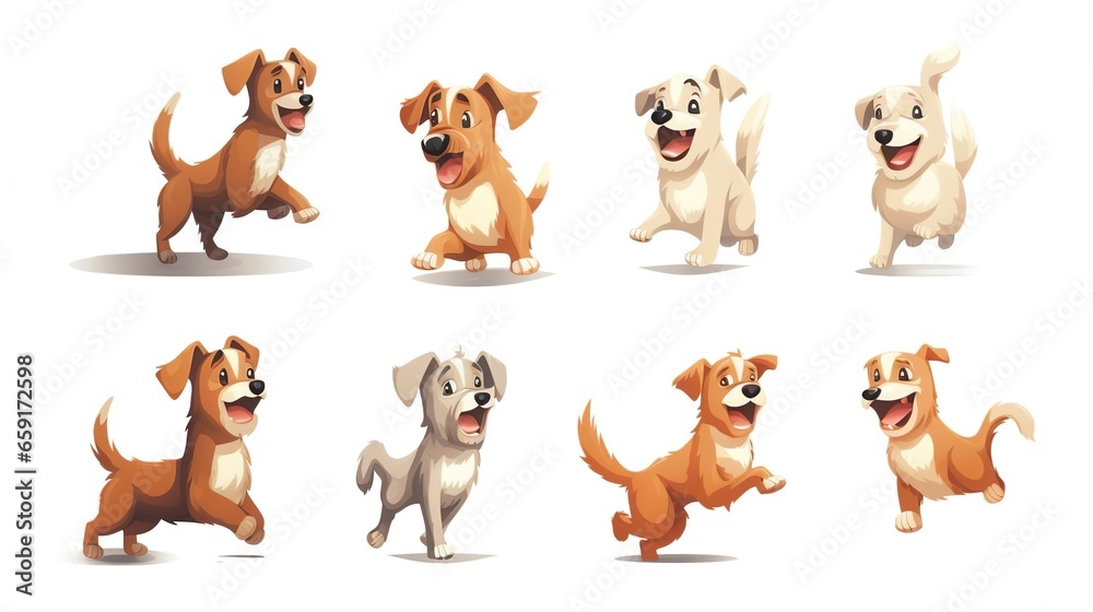 Cartoon dog set Dogs tricks and action digging dirt Cartoon dog set Dogs tricks and action digging dirt