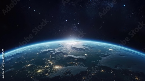 Nightly planet Earth in dark outer space