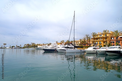 marina with yachts and boats in Sotogrande at the Mediterranean Sea, Cádiz, Andalusia, Malaga, Spain