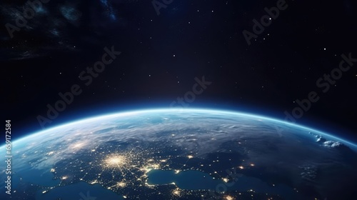 Nightly planet Earth in dark outer space