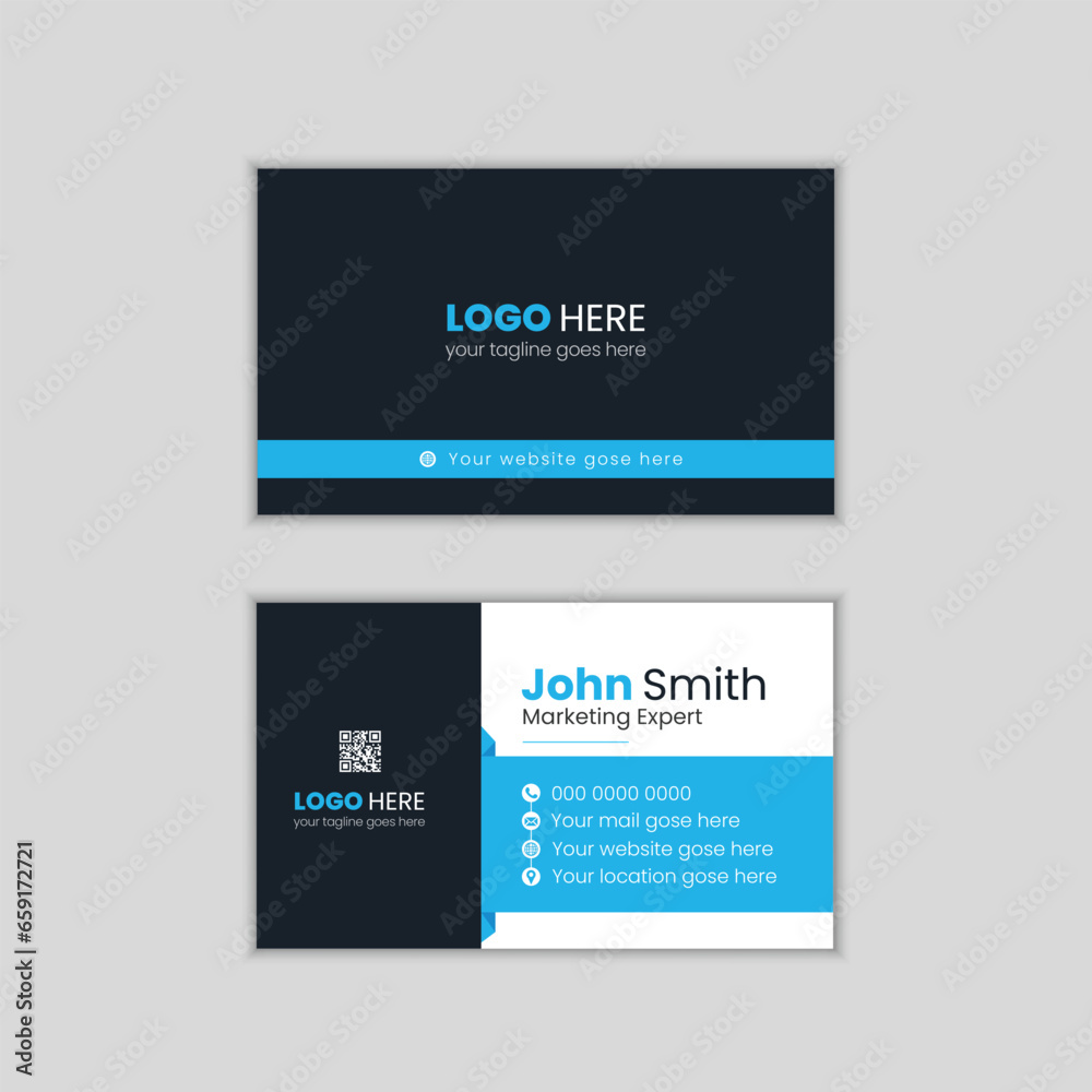 Professional creative and corporate blue and black color business card template