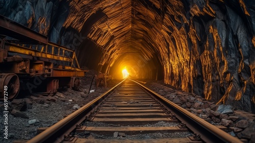 Lit and railed tunnel for miners