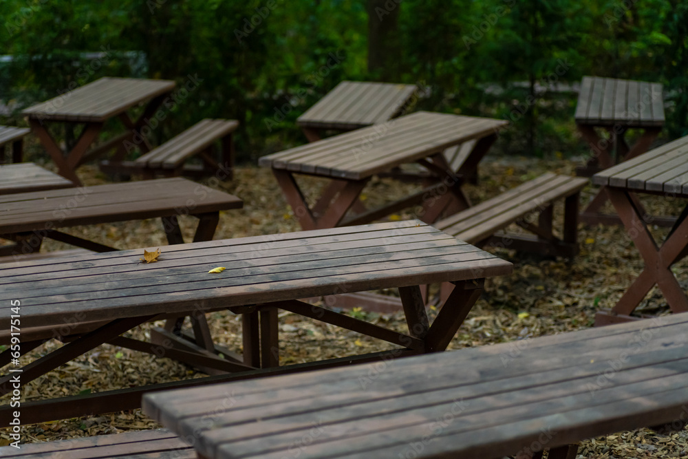 Camping site in the forest. Camping. Table in the forest. Camping site in the forest. Camping. Table in the forest.