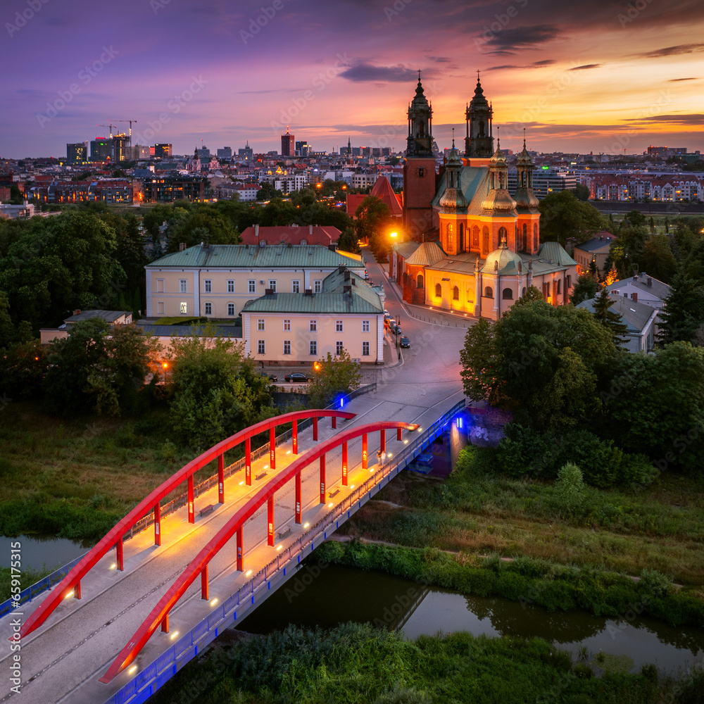 Obraz na płótnie Cathedral in Ostrów Tumski, Poznań during dusk.  w salonie