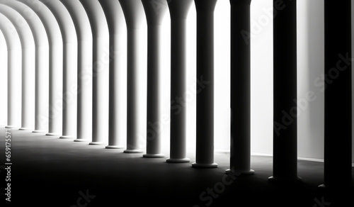 Abstract architectural background with black and white columns. AI generated