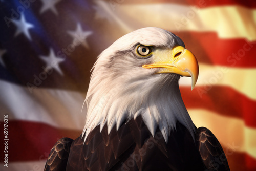 AI generated image of eagle against the American flag while celebrating Independence Day photo