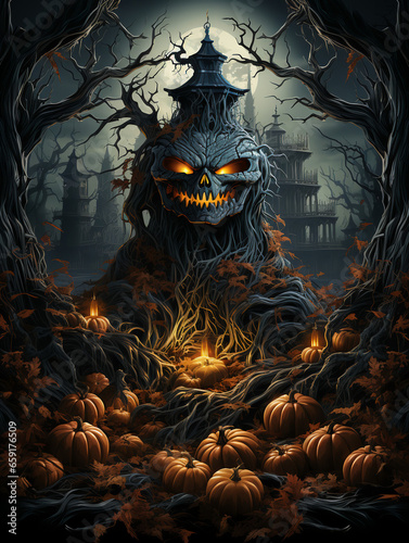 Halloween poster template, for holiday event, greeting card, banner, invitation, etc, generative ai