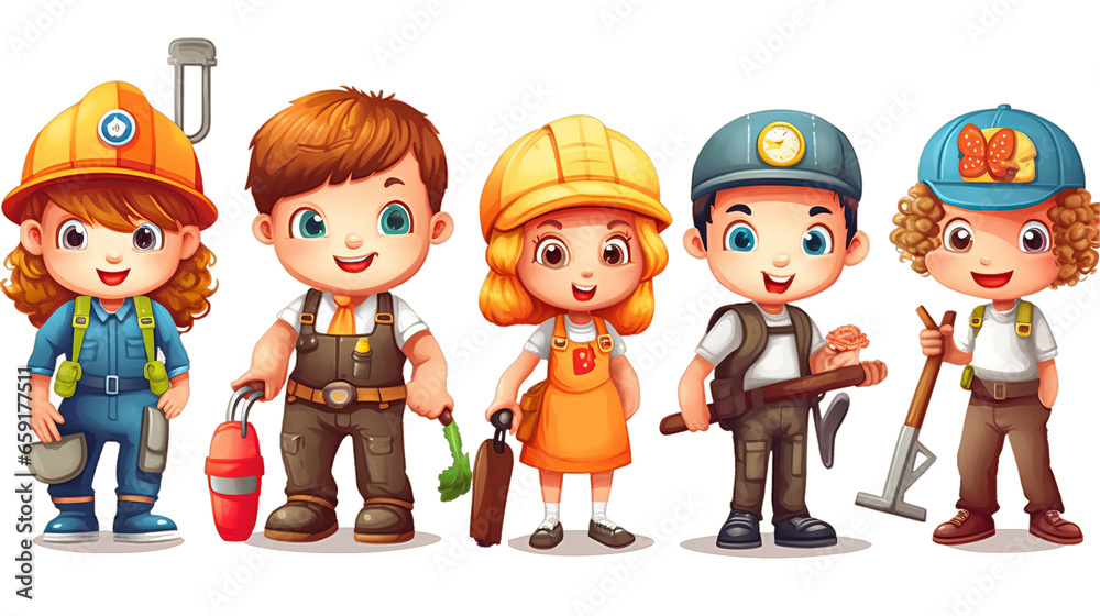 Vector characters with jobs different occupation. isolated transparent background Vector characters with jobs different occupation. isolated transparent background