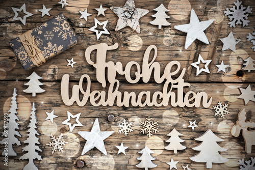 German Text Frohe Weihnachten, Means Merry Christmas In English, Flatlay