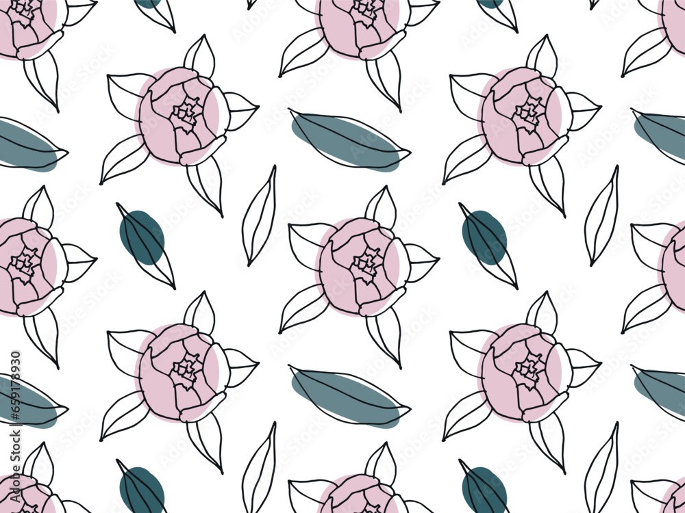 Seamless Peony sketch background. Trendy botanical elements. Hand drawn Linear Peony flowers and leaves. Repeated Natural illustration for wallpaper, wrapping paper, textile. Garden flowers. Seamless Peony sketch background. Trendy botanical elements. Hand drawn Linear Peony flowers and leaves. Repeated Natural illustration for wallpaper, wrapping paper, textile. Garden flowers.