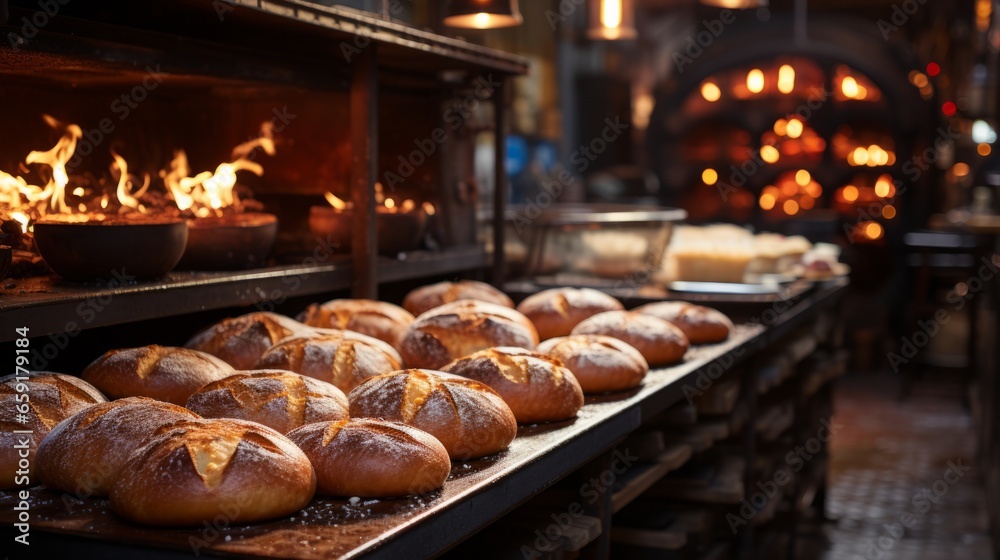 A bakers oven in a bustling bakery. Generative AI A bakers oven in a bustling bakery. Generative AI