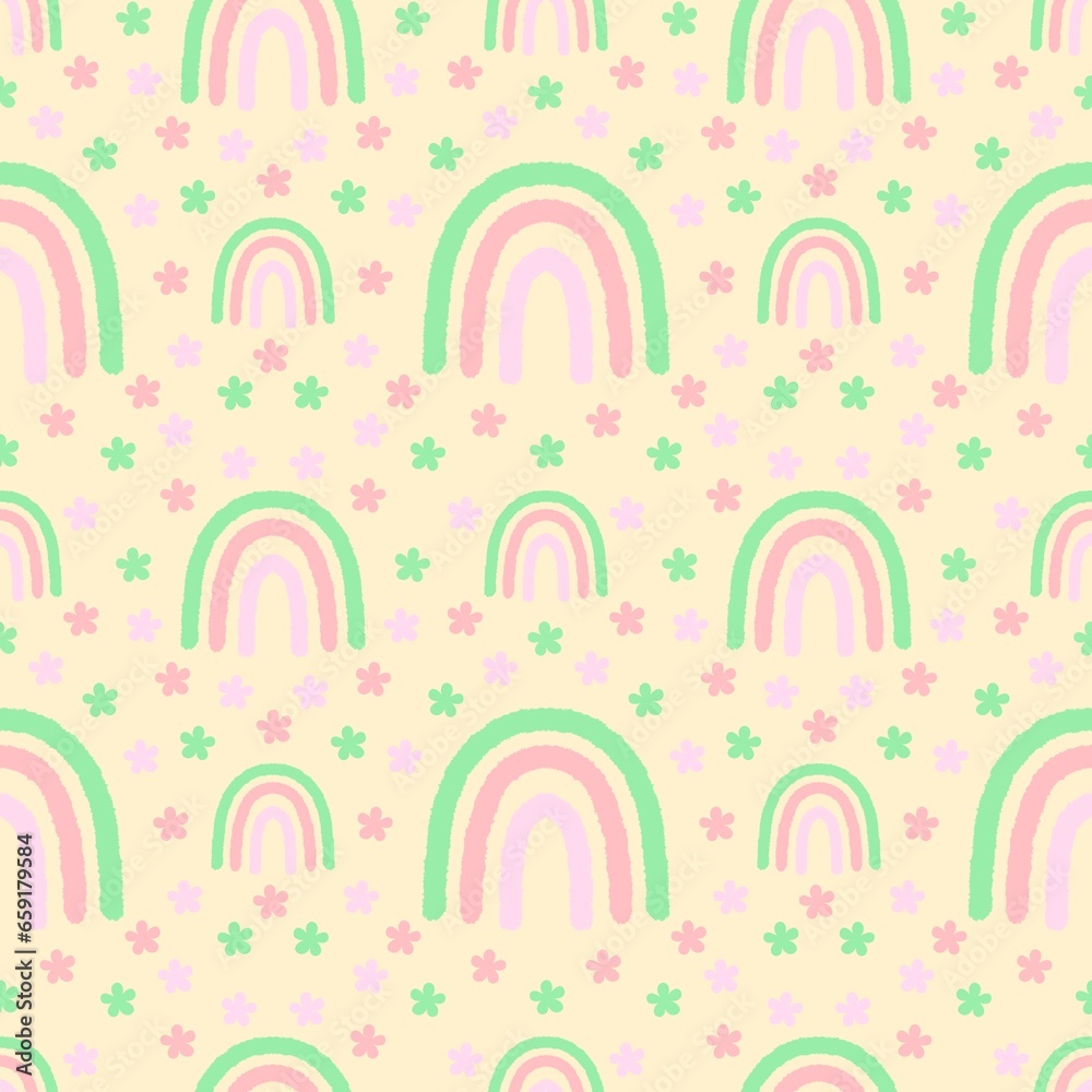Cartoon rainbow seamless flower pattern for wrapping paper and fabrics and kids clothes print Cartoon rainbow seamless flower pattern for wrapping paper and fabrics and kids clothes print
