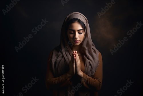 girl with a sign of worry praying afflicted photo