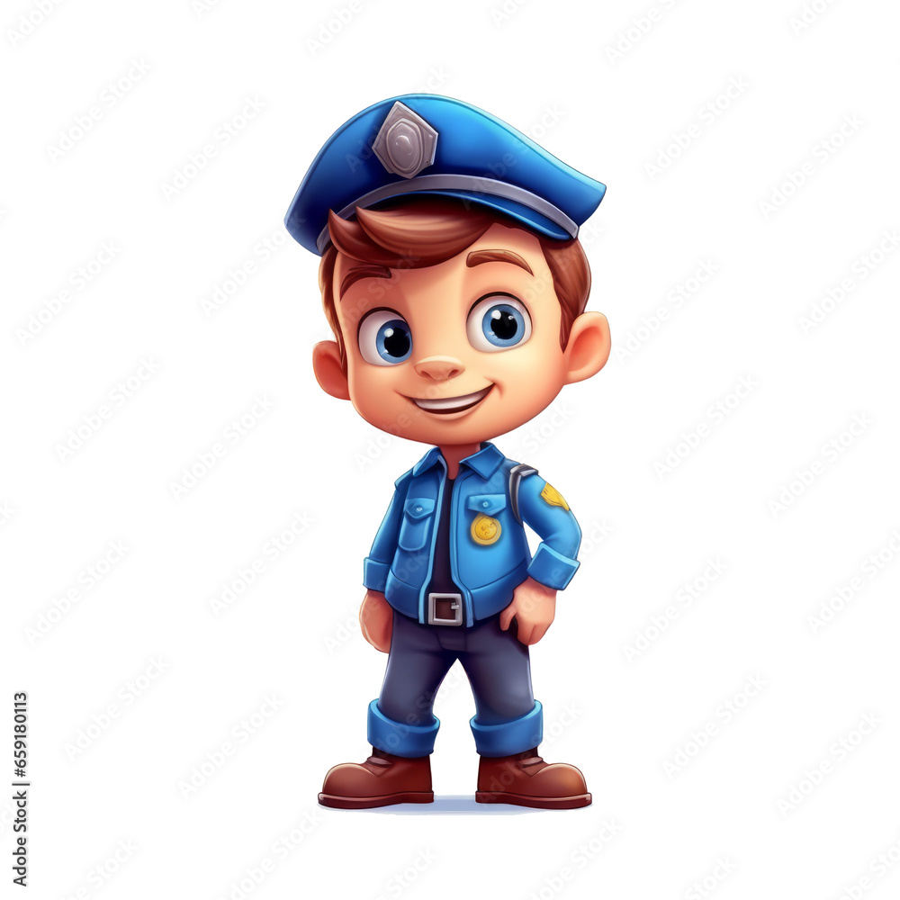 Young smart future police officer kid, community helpers, modern logo for kids, isolated transparent background generative ai Young smart future police officer kid, community helpers, modern logo for kids, isolated transparent background generative ai