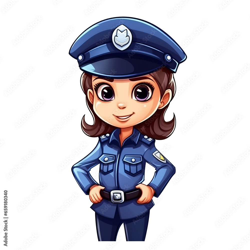 Young smart future police woman officer kid, community helpers, modern logo for kids.generative ai Young smart future police woman officer kid, community helpers, modern logo for kids.generative ai