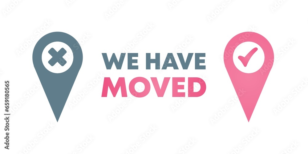 We've moved the location of the new office icon. Moving address change location announcement map home business. We have moved the illustration concept. Illustration design. We've moved the location of the new office icon. Moving address change location announcement map home business. We have moved the illustration concept. Illustration design.