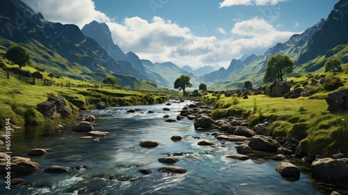 Amazing landscape inspired by Ireland - fictional landmark illustration