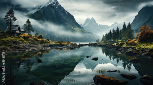 Amazing landscape inspired by Norway - fictional landmark illustration