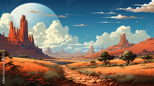 Beautiful landscape inspired by Monument Valley - fictional landmark illustration