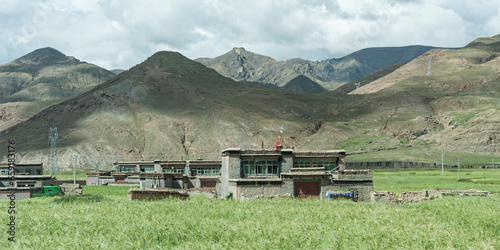 Typical tibetan houses along the road to Sakya Monastery, Shigatse Prefecture, Tibet, China photo
