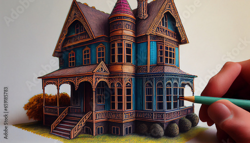 House made with colored pencils