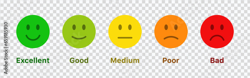 Feedback emoticons emojis. Smiley icon set , happy, neutral, sad, emoji, icon - Customer satisfaction rating scale with good and bad emotions. Vector illustration