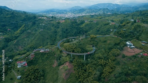 vista aérea del puente Helicoidal de Santa rosa de Cabal, Risaralda, Colombia photo