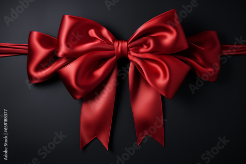 Elegant festive bow with flowing ribbons in dimly lit room
